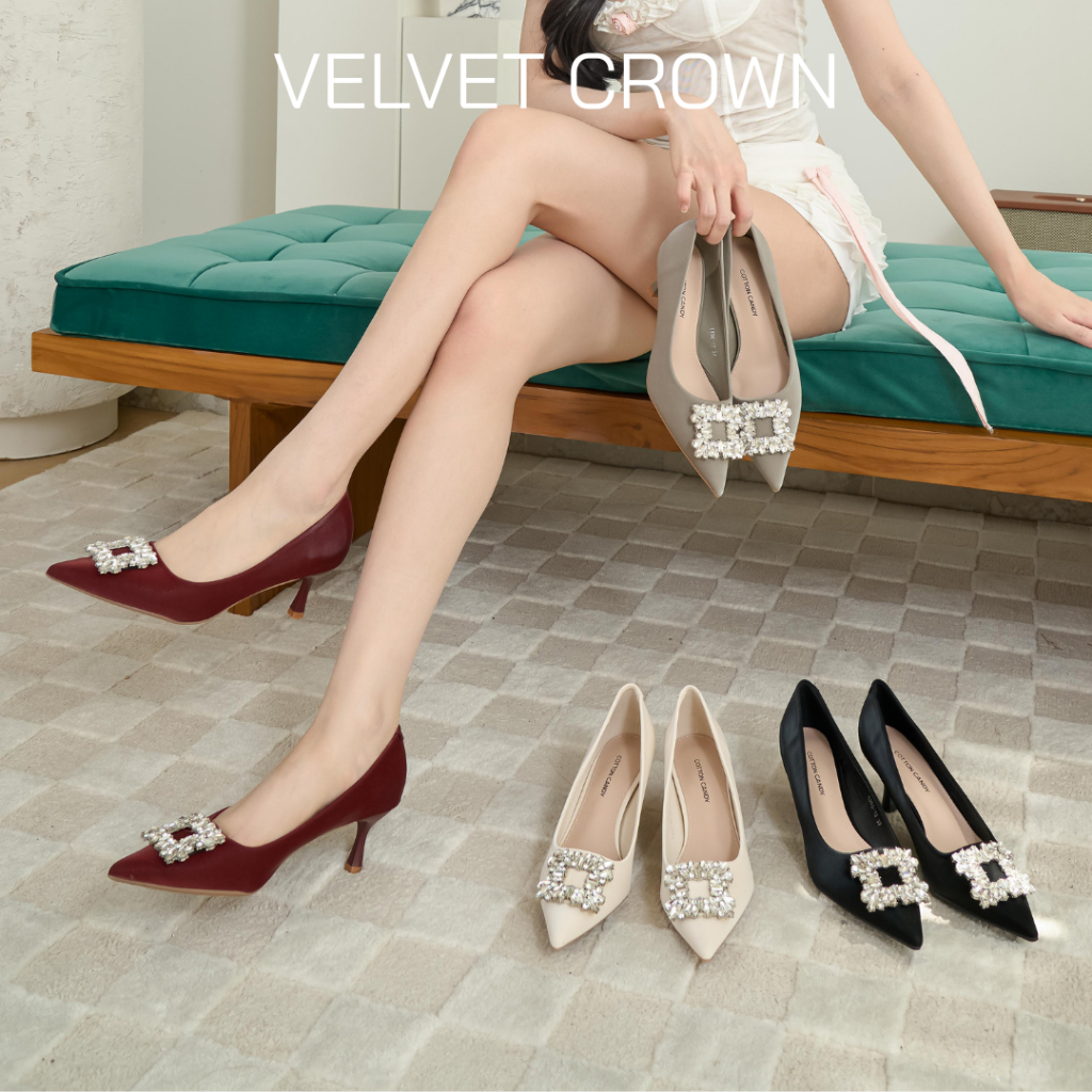 CCS - รองเท้าส้นสูง รุ่น Velvet Crown รองเท้าส้นสูง 2.5 นิ้วหุ้มส้น ดีไซน์คลาสสิก (1356-12) Cotton Candy Step