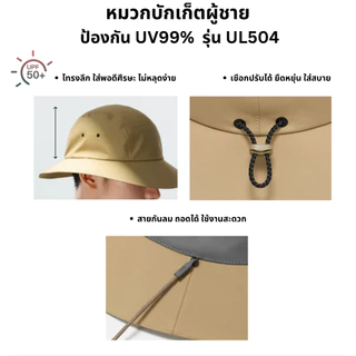 Beneunder หมวกกันแดด กันUV 99%+ UPF50+ สำหรับผู้ชาย รุ่นUL504 หมวกบักเก็ต ใส่สบาย