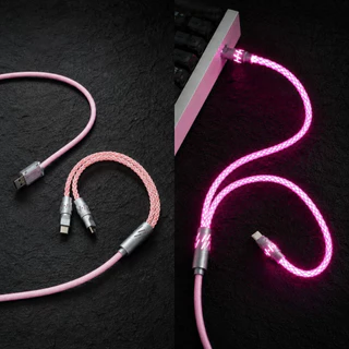 สายถัก Custom Coiled Cable 1-to-2 Crystal Copper Cable 8k Polling rate USB Type C to A แถมฟรีพร้อมกระเป๋า