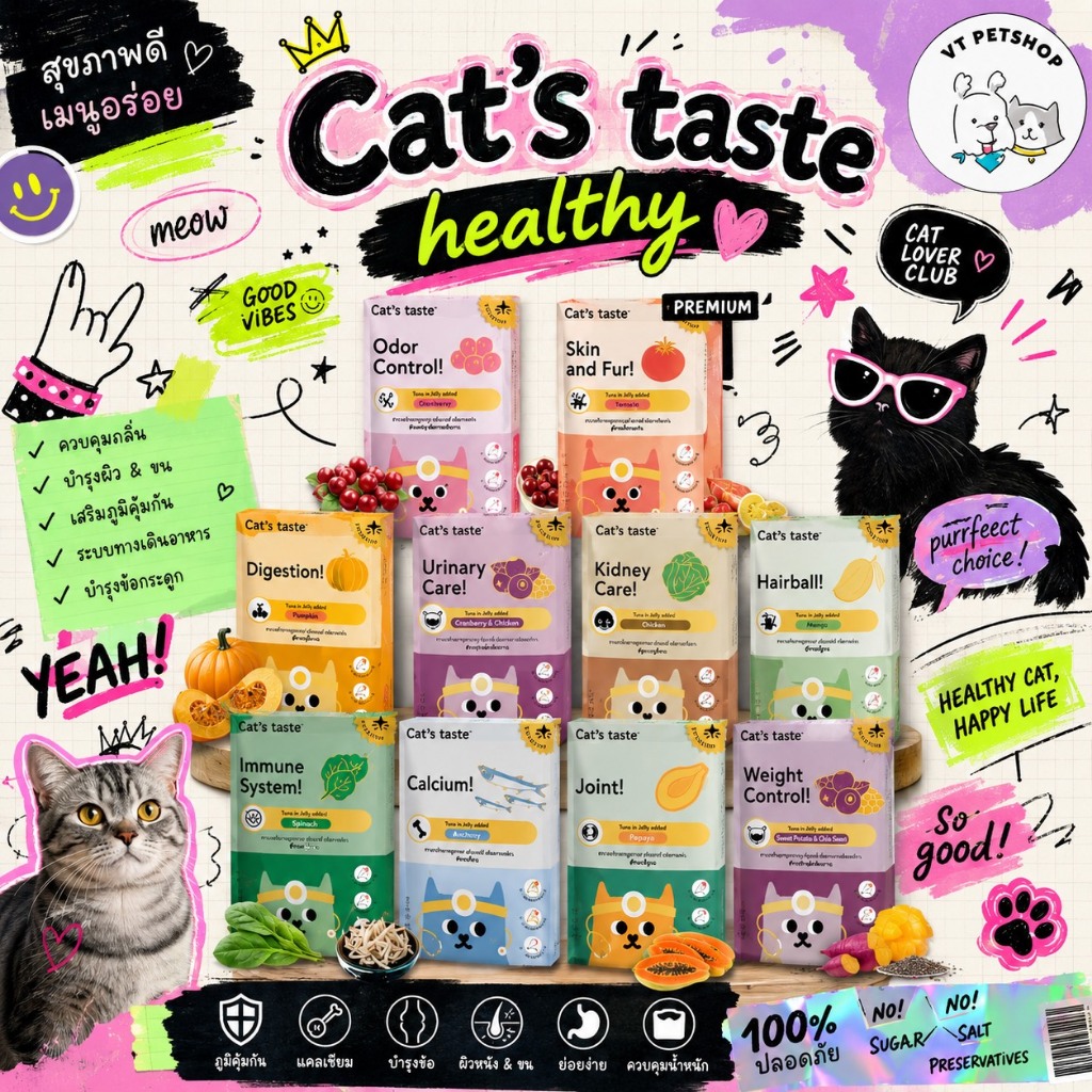 ( 1 ซอง ) อาหารเปียกแมว Cat’s Taste Healthy ( 1 ซอง ) “เนื้อเยลลี่” เพื่อสุขภาพที่ดีของน้องๆ