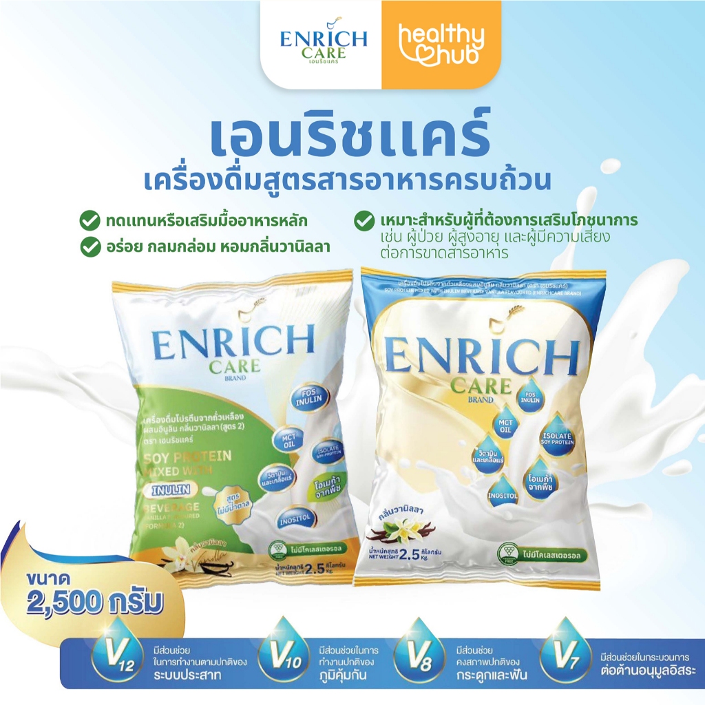 Enrich Care เอนริช แคร์ เครื่องดื่มสูตรสารอาหารครบถ้วน ขนาด 2.5 Kg. ผสมอินนูลิน อร่อย กลมกล่อม หอมกลิ่นวานิลลา