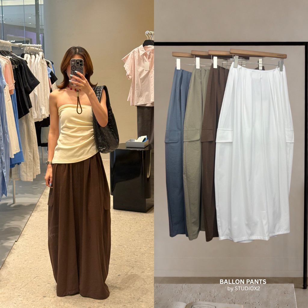 ส่งด่วน 🛵 #8003 STUDIOX2 BALLOON PANTS กางเกงทรงบอลลูน detail เย็บจีบที่ขอบเอว ทรงขากว้าง