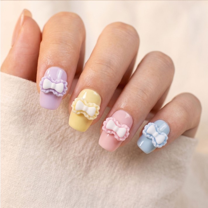 [ถุงละ 20 ชิ้น]🎀🎀โบว์คุ้กกี้ขอบระบาย 🍪 โบวริบบิ้นโบว์ติดเล็บ 3D สไตล์เกาหลี – น่ารักมาก ๆ  ลุคสดใส 🌈