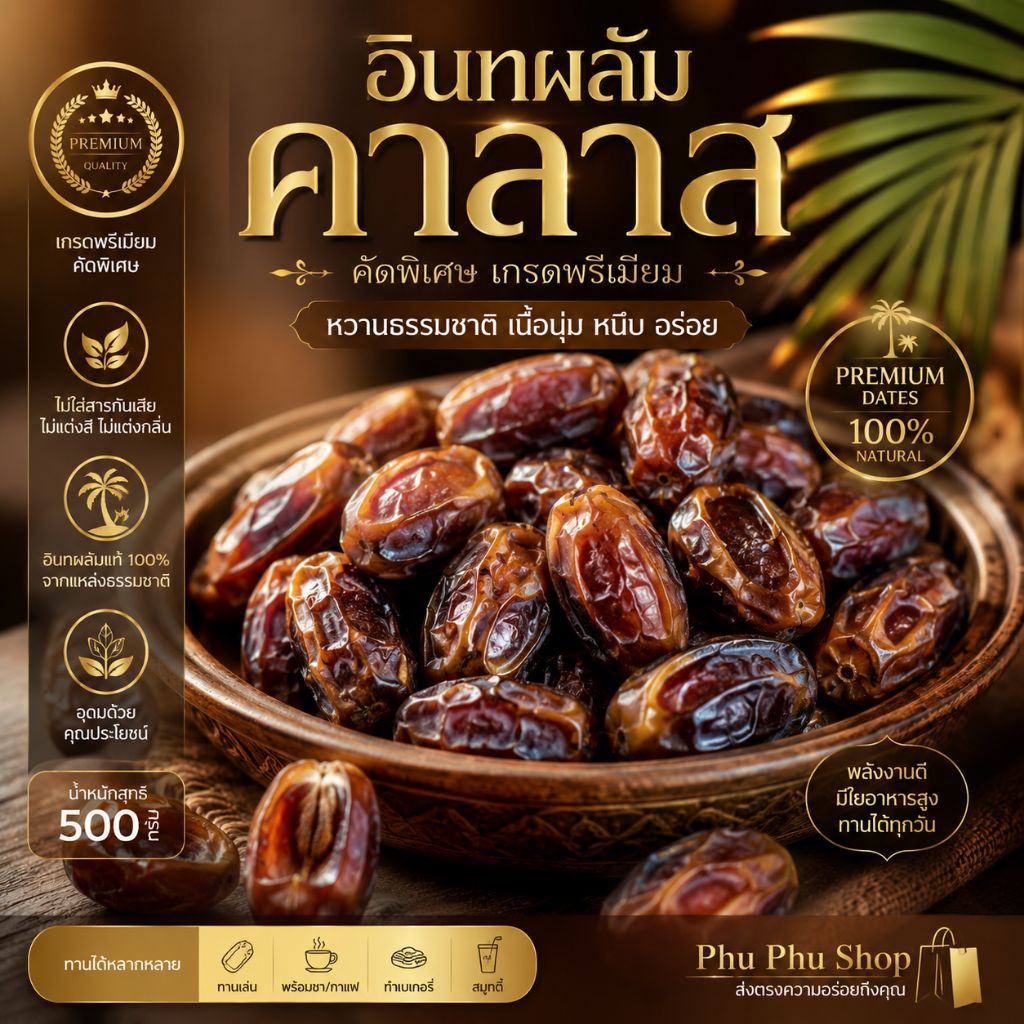 อินทผลัมคาลาส สายพันธุ์ข้าวเหนียว เนื้อนุ่มหวานธรรมชาติ (ขนาด 500 กรัม)