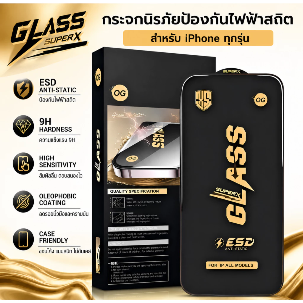 OG glass esd 10 IN1 iphone อลูมิเนียมป้องกันไฟฟ้าสถิตเกรดพรีเมี่ยม -ป้องกันไฟฟ้าสถิต -ป้องกันฝุ่น