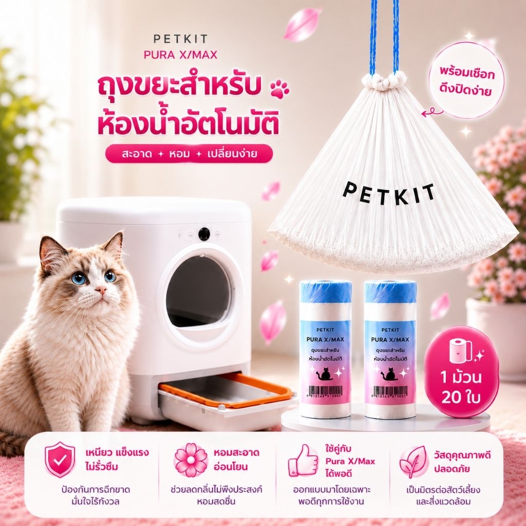 navipet petkit Cat Waste Bag Refill ถุงขยะสำหรับห้องน้ำอัตโนมัติ Pura X และ Pura Max
