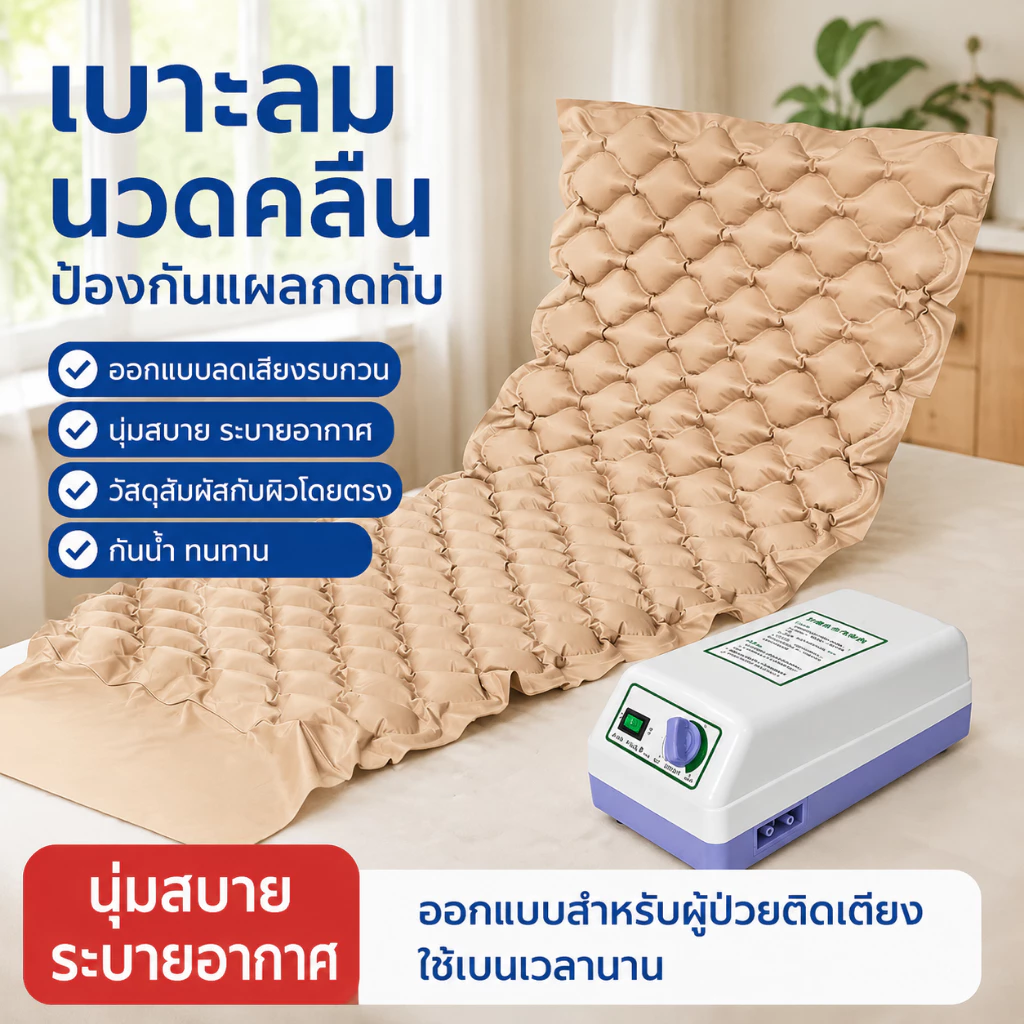 เตียงลมรังผึ้งป้องกันแผลกดทับ ดูแลสุขภาพผู้ป่วย แถมปั๊มลมครบชุด