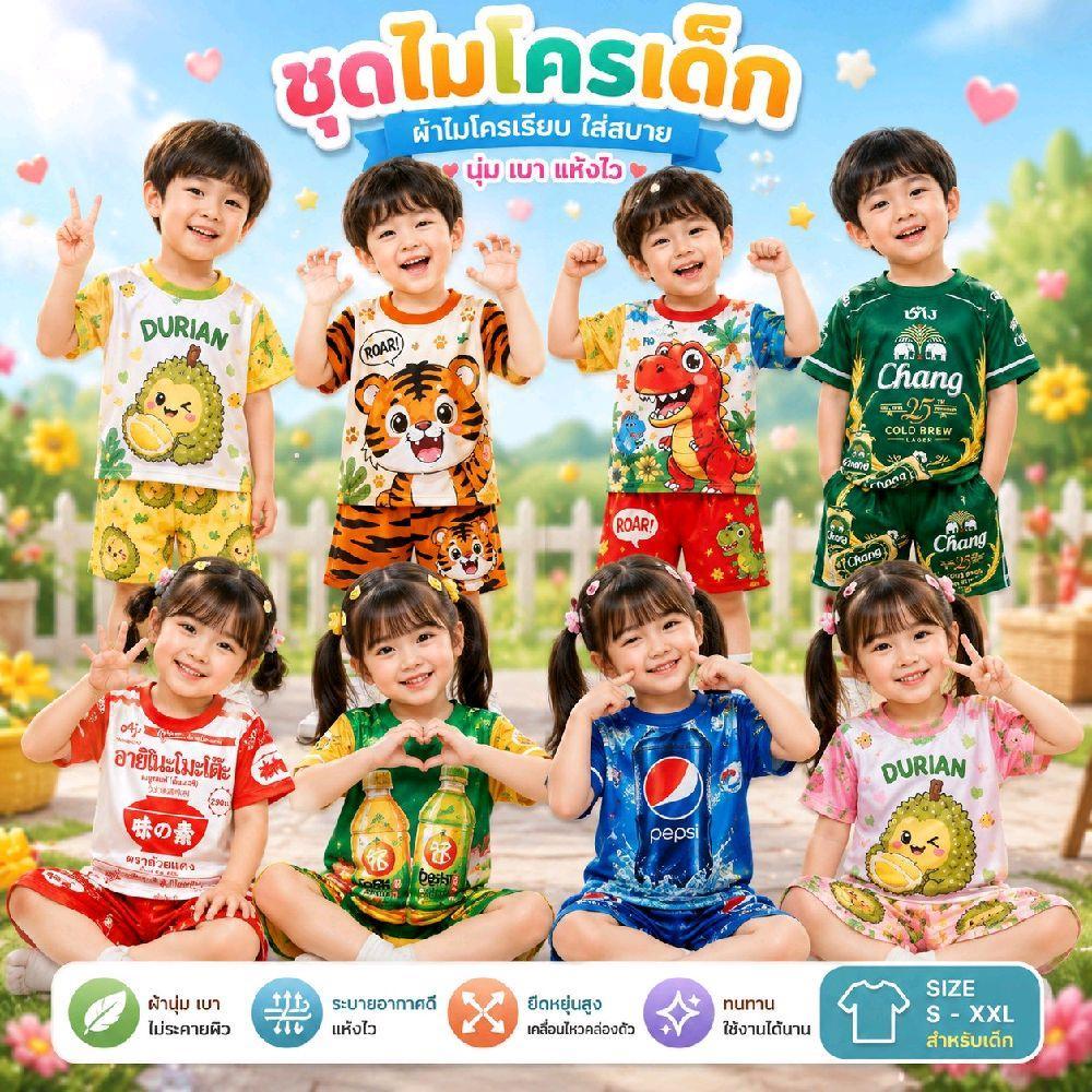 ชุดเซ็ทเด็กลายถุงขนมหน้าหลัง  แขนสั้น- ขาสั้น ผ้าไมโครพรี่เมี่ยม ใส่สบายระบายอากาศได้ดี พร้อมจัดส่ง
