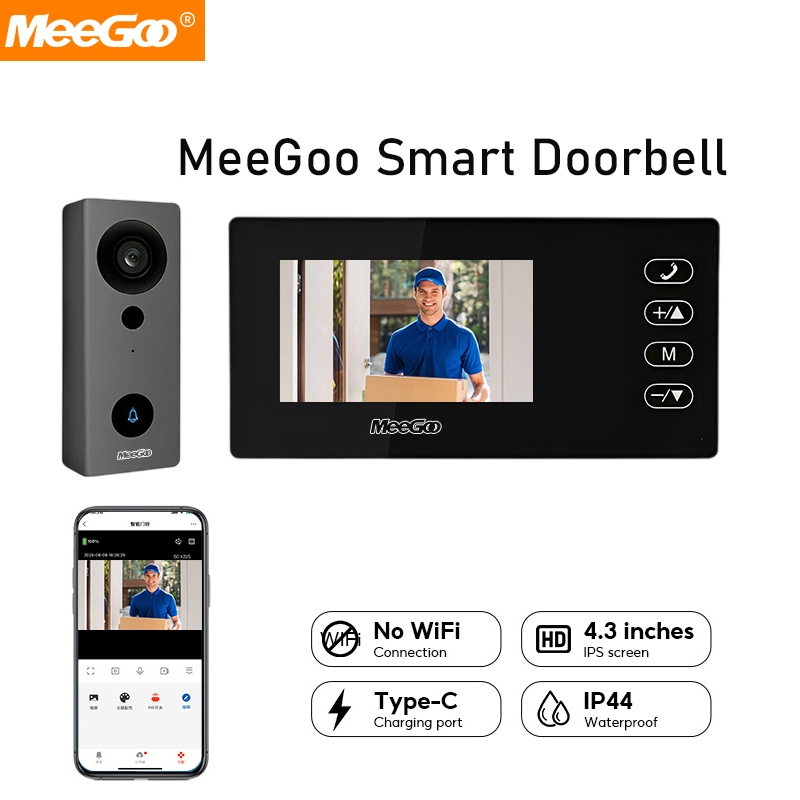 MeeGoo Smart Video Doorbell วิดีโอออดประตู พร้อมกล้อง HD ไร้สาย, IR และระบบอินเตอร์คอมบ้านอัจฉ