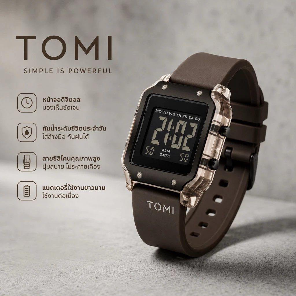 (M72) นาฬิกา TOMI รุ่นใหม่ปี 2026 ดิจิตอล กันน้ำ100% (8สี)