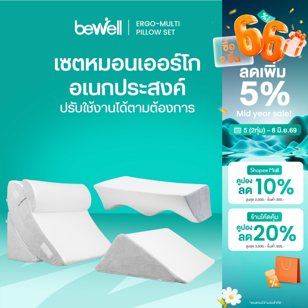 Bewell Ergo-multi Pillow Set เซตหมอนเออร์โกอเนกประสงค์ ปรับใช้งานได้ตามต้องการ ครบจบทุกกิจกรรมในเซตเดียว