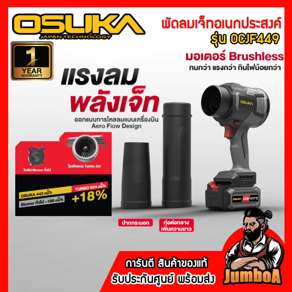 OSUKA พัดลมเจ็ทอเนกประสงค์20V รุ่นOCJF449 (มาใหม่ล่าสุด) ของแท้ รับประกันศูนย์ 1ปีเต็ม!!