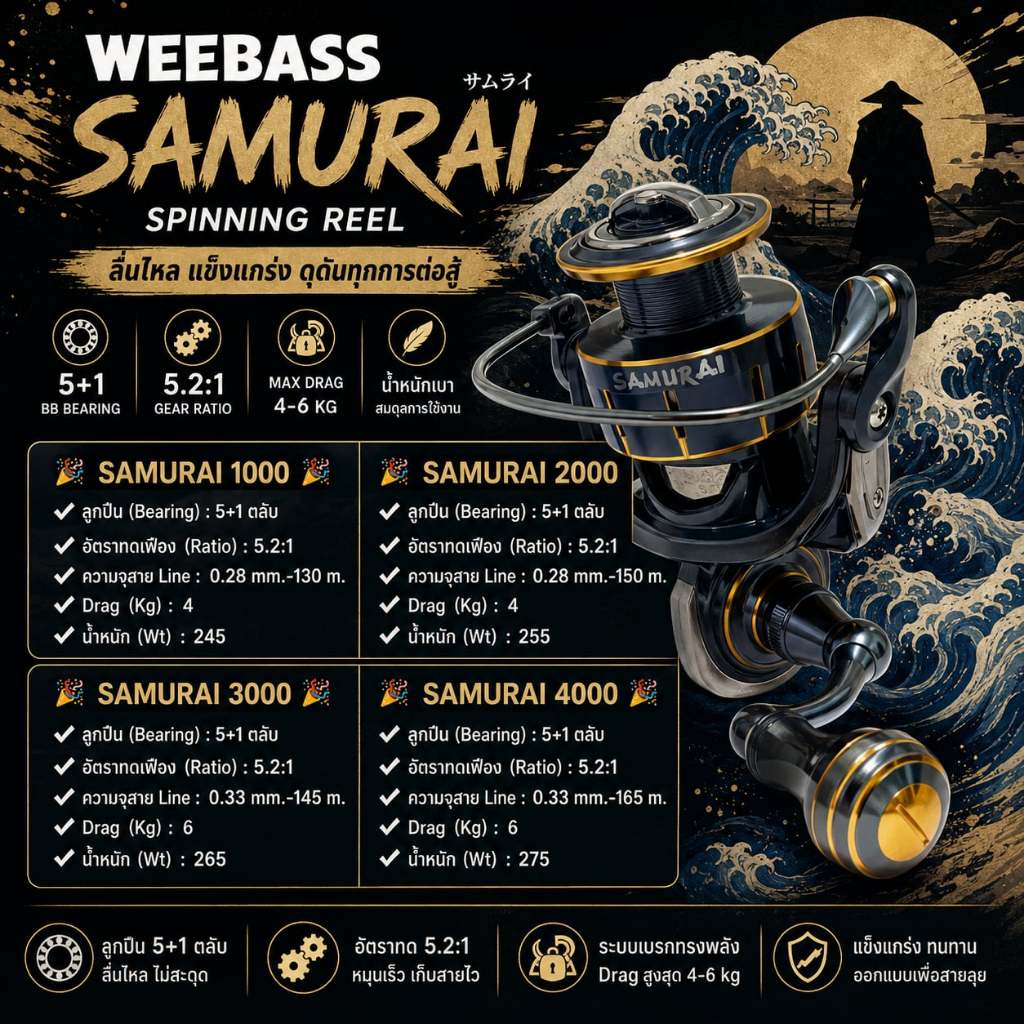 [พร้อมส่ง]รอกสปิน Weebass Samurai 5+1BB แขนเกลียว #ใหม่ล่าสุด