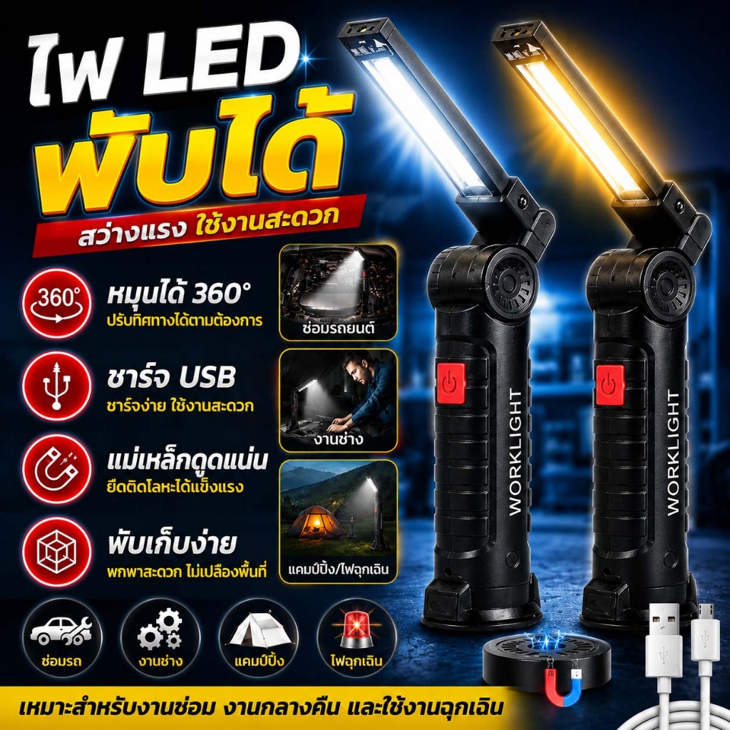 โคมไฟตั้งแคมป์ LED ไฟฉุกเฉินไร้สาย กันน้ำIP66 พกพาทนทาน เหมาะใช้ตกปลา แคมป์ปิ้ง และเปิดร้านตลาดนัดในชีวิตประจำวัน
