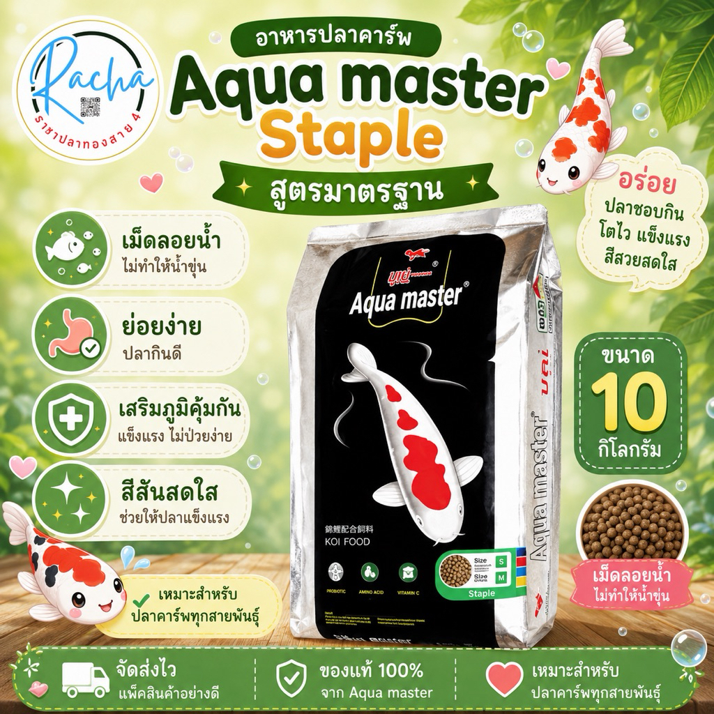 อาหารปลาคาร์ฟ  Aqua master Staple สูตรมาตรฐาน ขนาด 10 กิโลกรัม