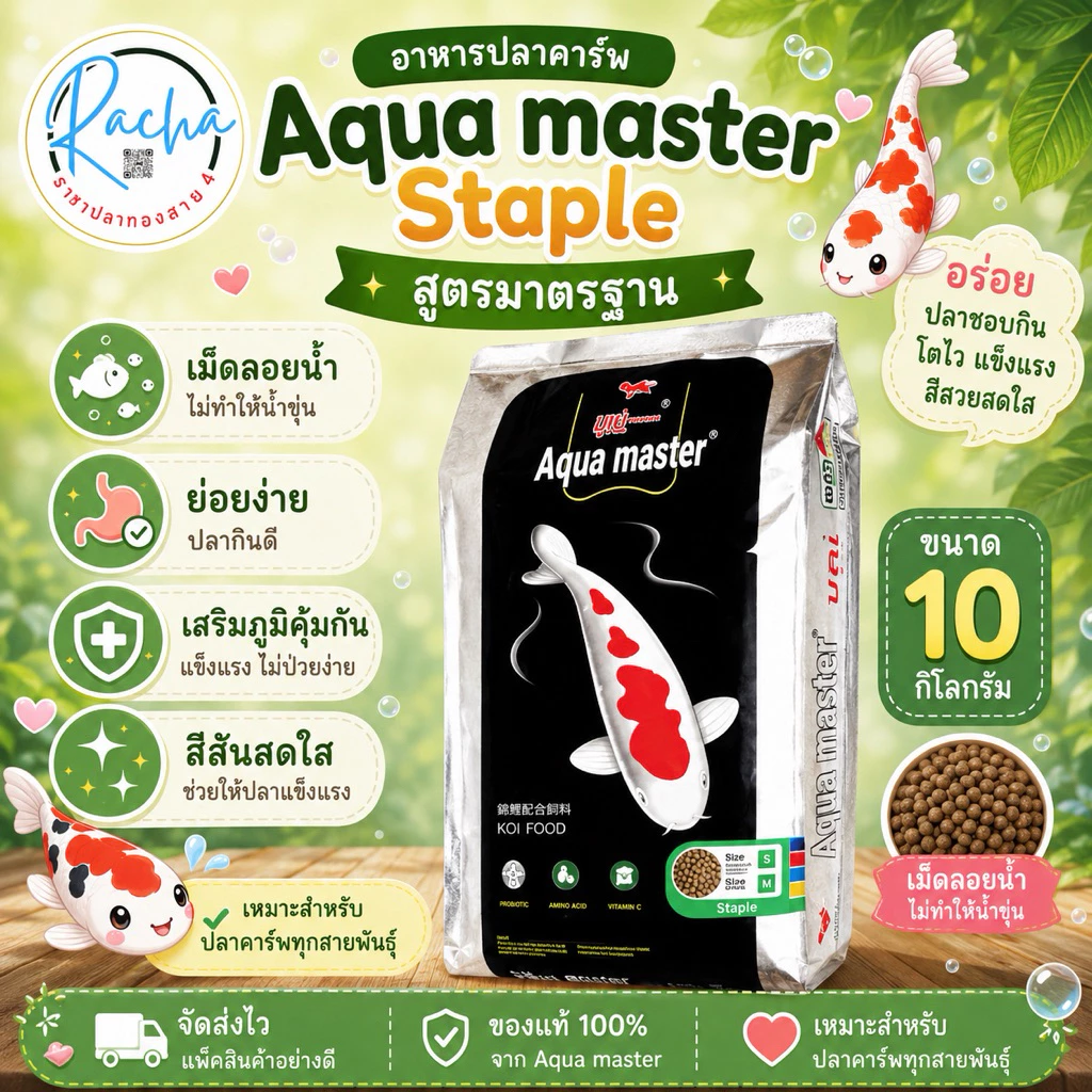 อาหารปลาคาร์ฟ Aqua master Staple สูตรมาตรฐาน ขนาด 10 กิโลกรัม