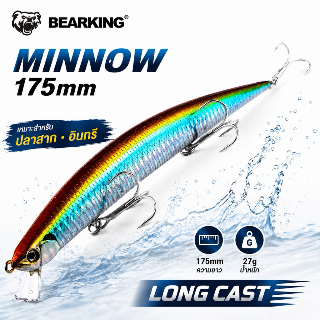 เหยื่อปลอม BEARKING Minnow 175mm/27g