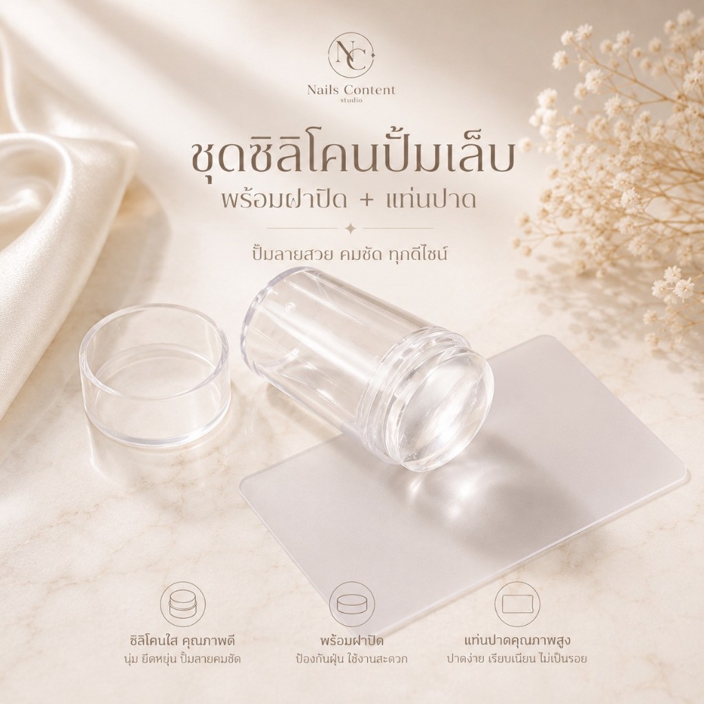 ชุดซิลิโคนปั้มเล็บ พร้อมฝาปิด + แท่นปาด