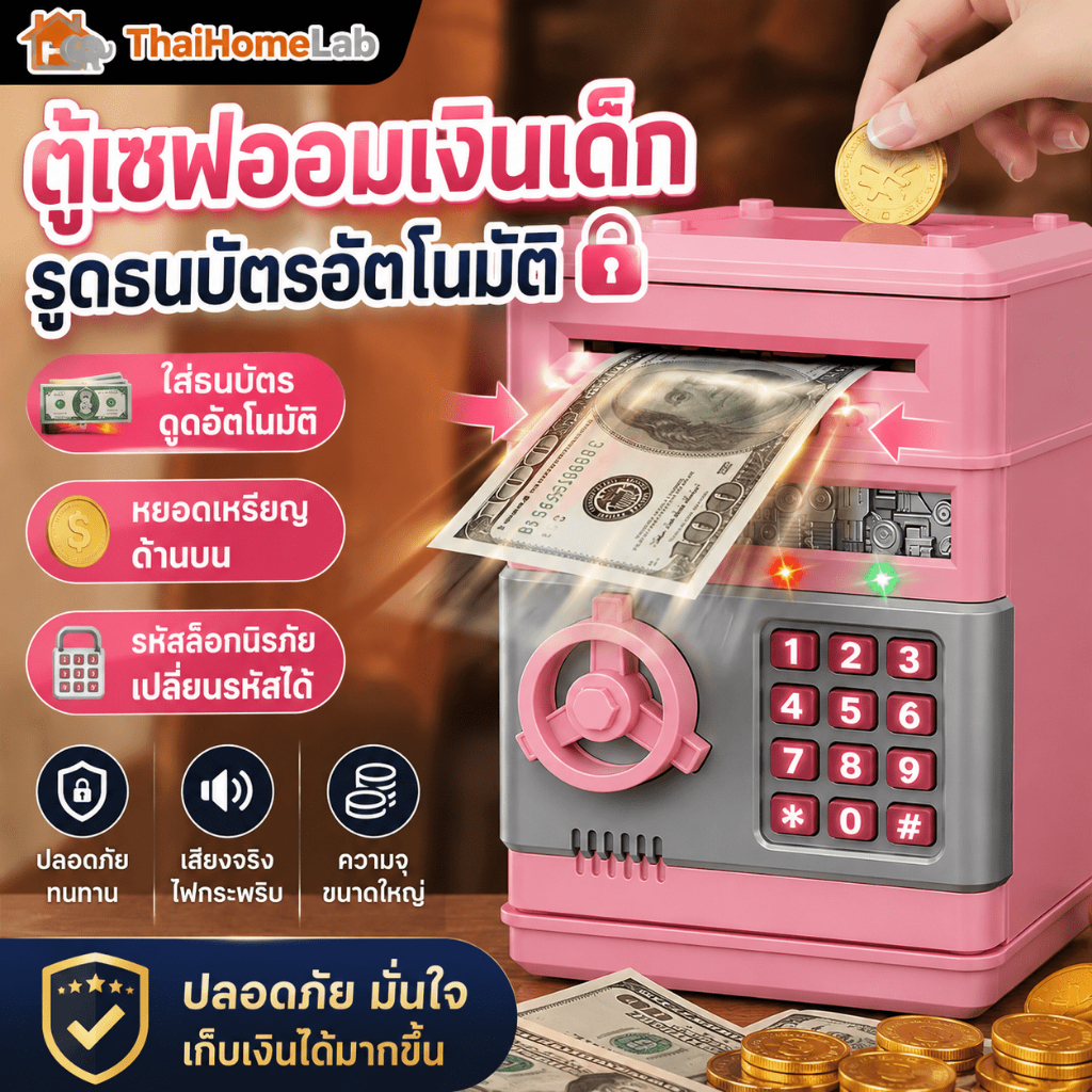 กระปุกออมสิน ATM ของเล่น ประหยัด โถเงิน กระปุกออมสินตู้เซฟ ATM กระปุกออมสินของเล่น มีเสียงมีไฟดูดธนบัตรอัตโนมัติ ล็อครหั