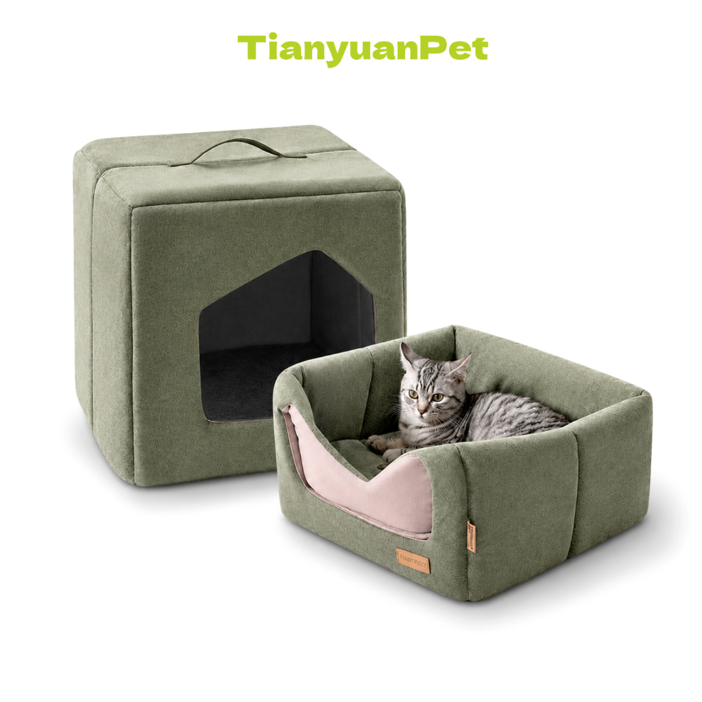Tianyuan Pet บ้านแมว Cat Cave Bed ที่นอนแมวแบบปิด มีหูหิ้ว เคลื่อนย้ายง่าย ใช้งานได้ 2 แบบ