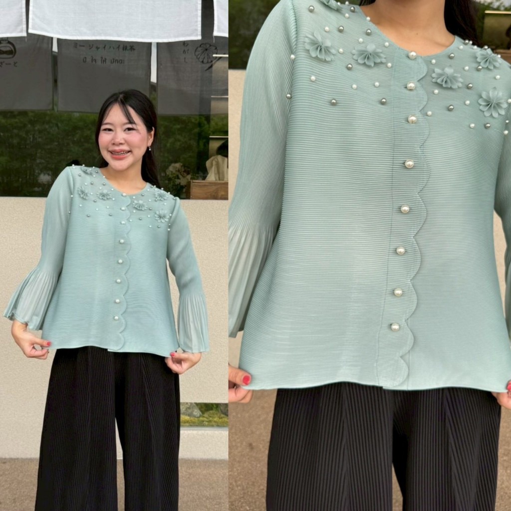PleatByNisa B49 เสื้ออัดพลีททรงสวย ดีไซส์เก๋ เนื้อผ้าคุณภาพ Polyester100%