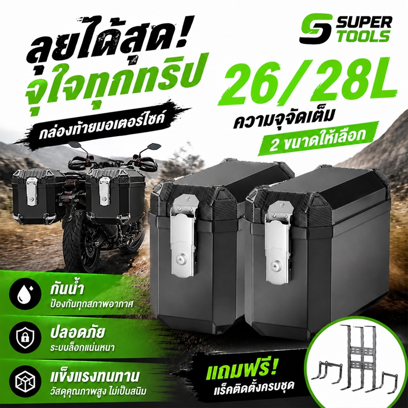 มีซับในให้ด้วย ข้นขึ้น กล่องเก็บของมอเตอร์ไซค์ 26L/28L/32L แข็งแรงทนทาน ไม่เปราะบาง มีเครื่องมือติดตั้งให้ด้วย น้ำหนักเบ
