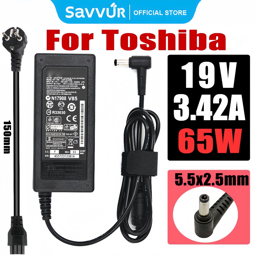 Savvur อแดปเตอร์ชาร์จแล็ปท็อป Toshiba 65W 19V 3.42A หัวขนาด 5.5*2.5mm สายชาร์จโน้ตบุ๊ค Satellite C55