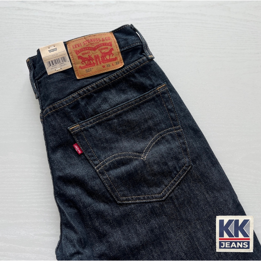 กางเกงยีนส์ Levi's 527 Boot Cut ขาม้าสีน้ำเงินเข้ม ผ้าฟอก ของแท้ 100%