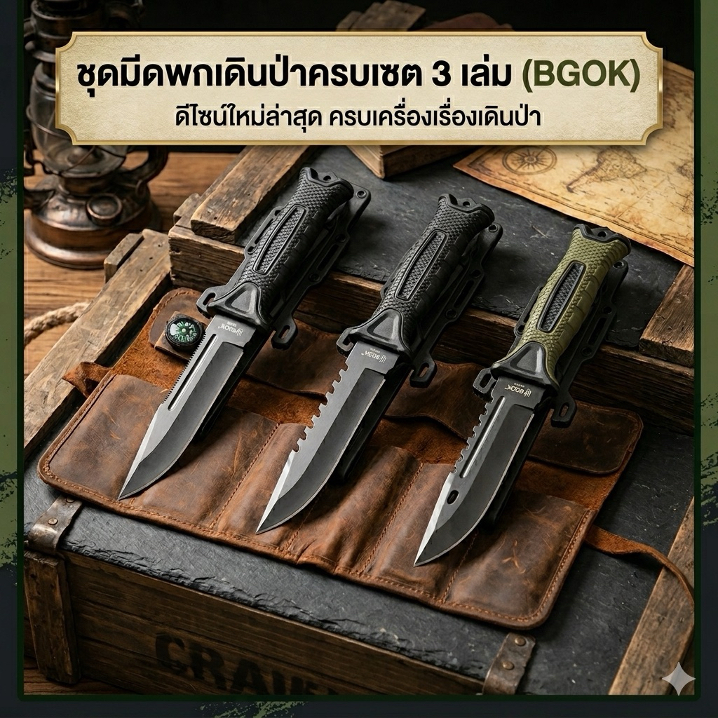 มีดพกเดินป่า BGOK-11นิ้ว มีดพก มีดทำครัว มีดแคมปิงเดินป่า ปลอกมีช่องสอบเข็มขัดคาดเอวได้