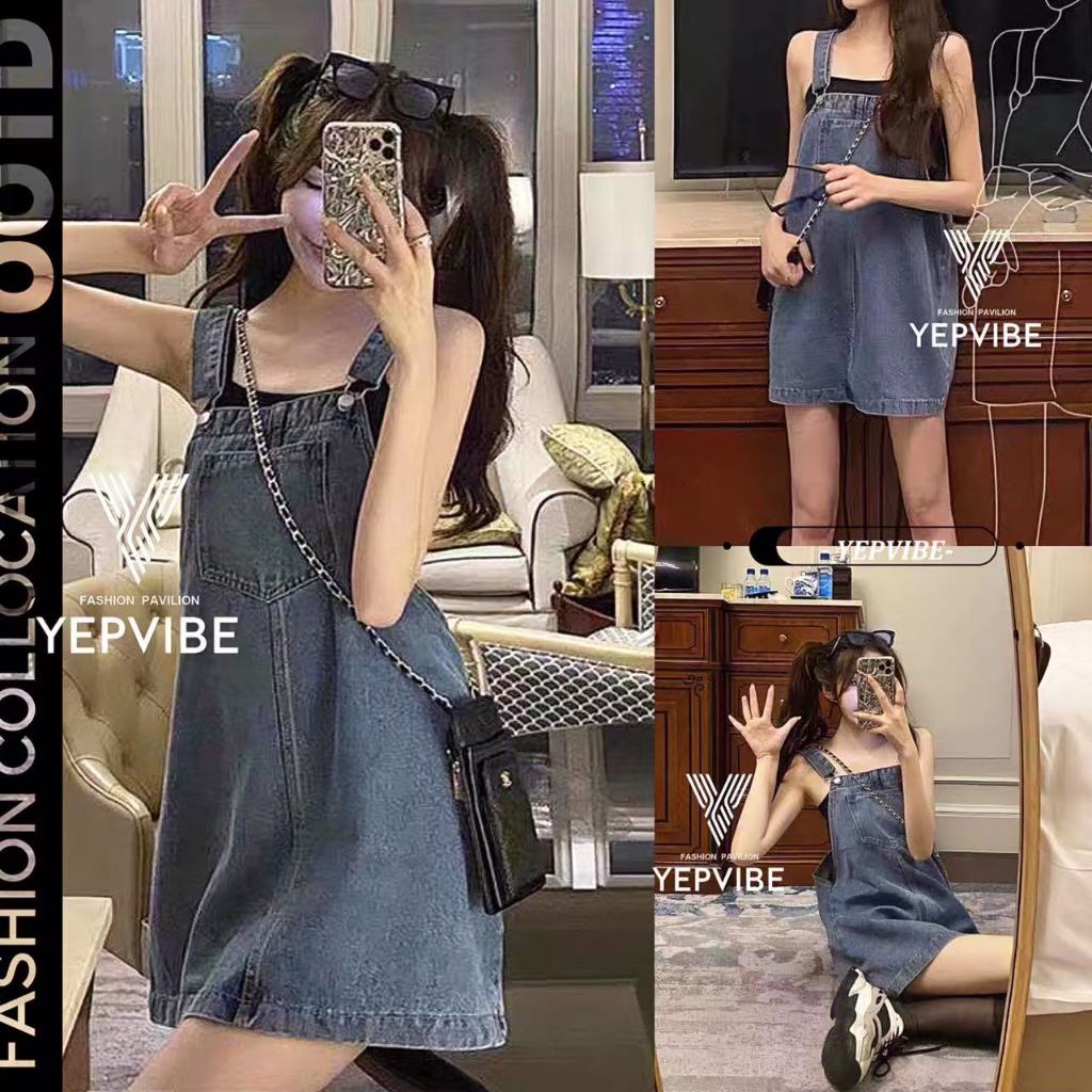 พร้อมส่ง เอี๊ยมกระโปรง เอี๊ยมยีนส์ ทรงขากว้างใส่น่ารัก สไตล์เกาหลี เอี๊ยมกระโปรงผู้หญิง นักเรียน Dress เดรส