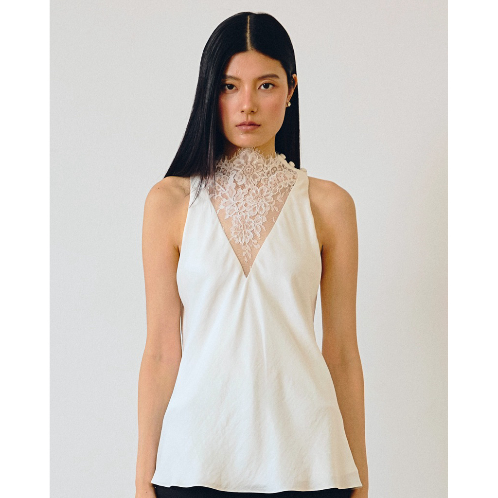 (S M พรีออร์เดอร์ 15-20วัน) AOP Archive - French Lace Top เสื้อแขนกุดแต่งลูกไม้