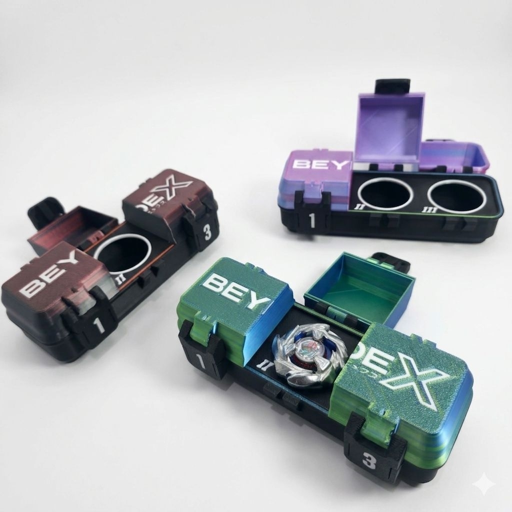 กล่องใส่เบย์เบลด X สีเงาไล่เฉดDual colour  3ON3 ฝาแยกอิสระ 3D  | Beyblade X Case