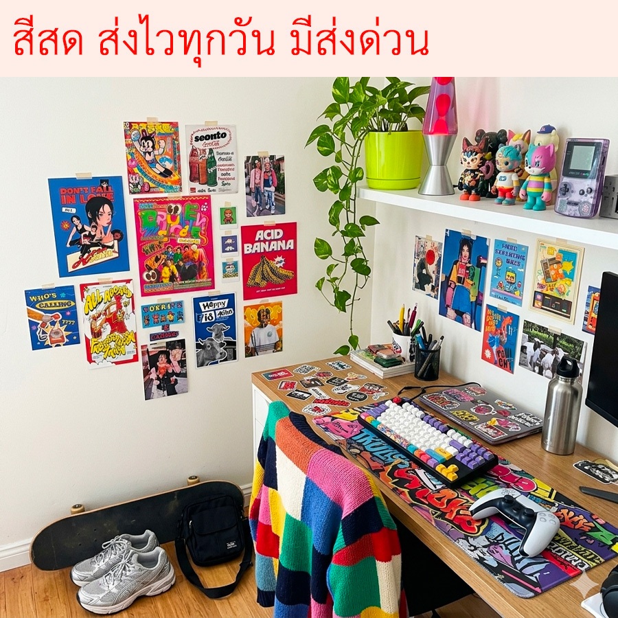 โปสเตอร์แต่งห้องวินเทจ Y2K  ฮาราจูกุ พรีเมี่ยม สีสดใส สวย คมชัด รูปย้อนยุคกระดาษแข็งแรง กันน้ำ ภาพย้อนยุควินเทจ