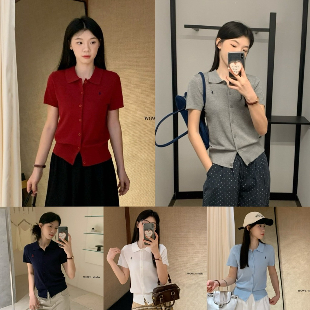 8310# เสื้อไหมพรมแขนสั้นคอปก ปักลายช่วงอก งานกระดุมหน้า เนื้อผ้ายืดหยุ่นได้เยอะ TAG:WG.WE 🇰🇷