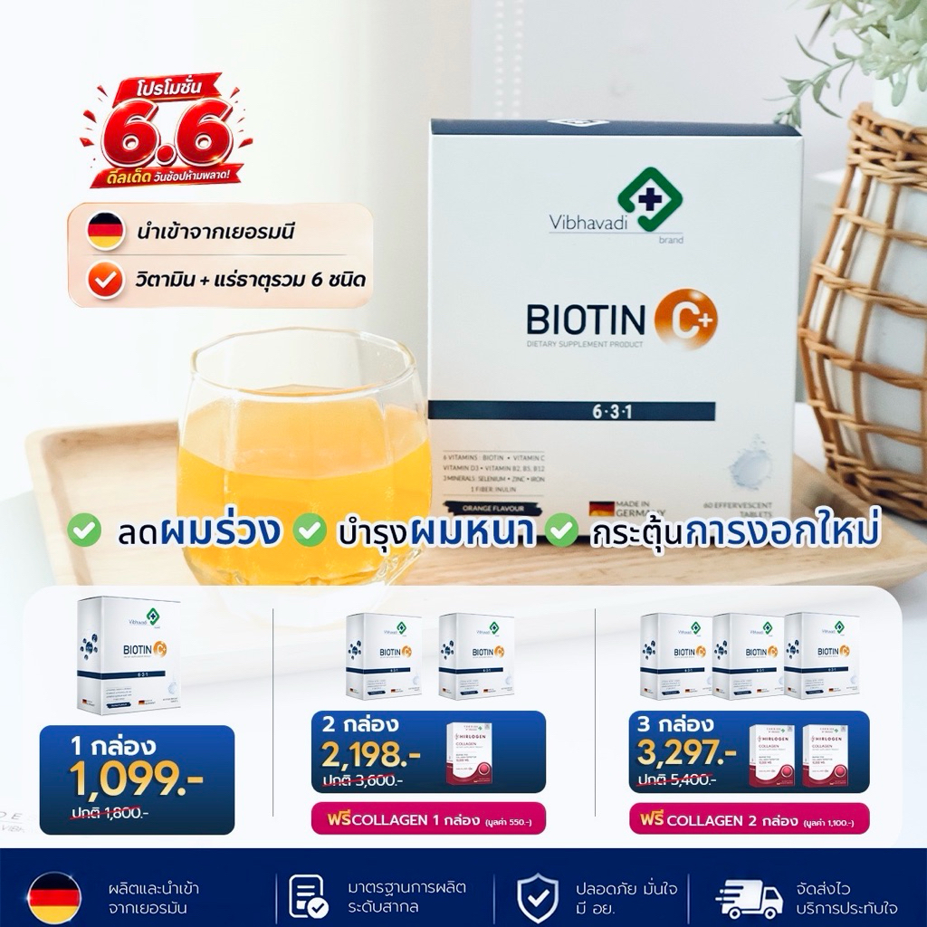 Biotin C+ วิตามินผม สูตรแพทย์ ลดร่วง เพิ่มการงอกใหม่ by Vibhavadi