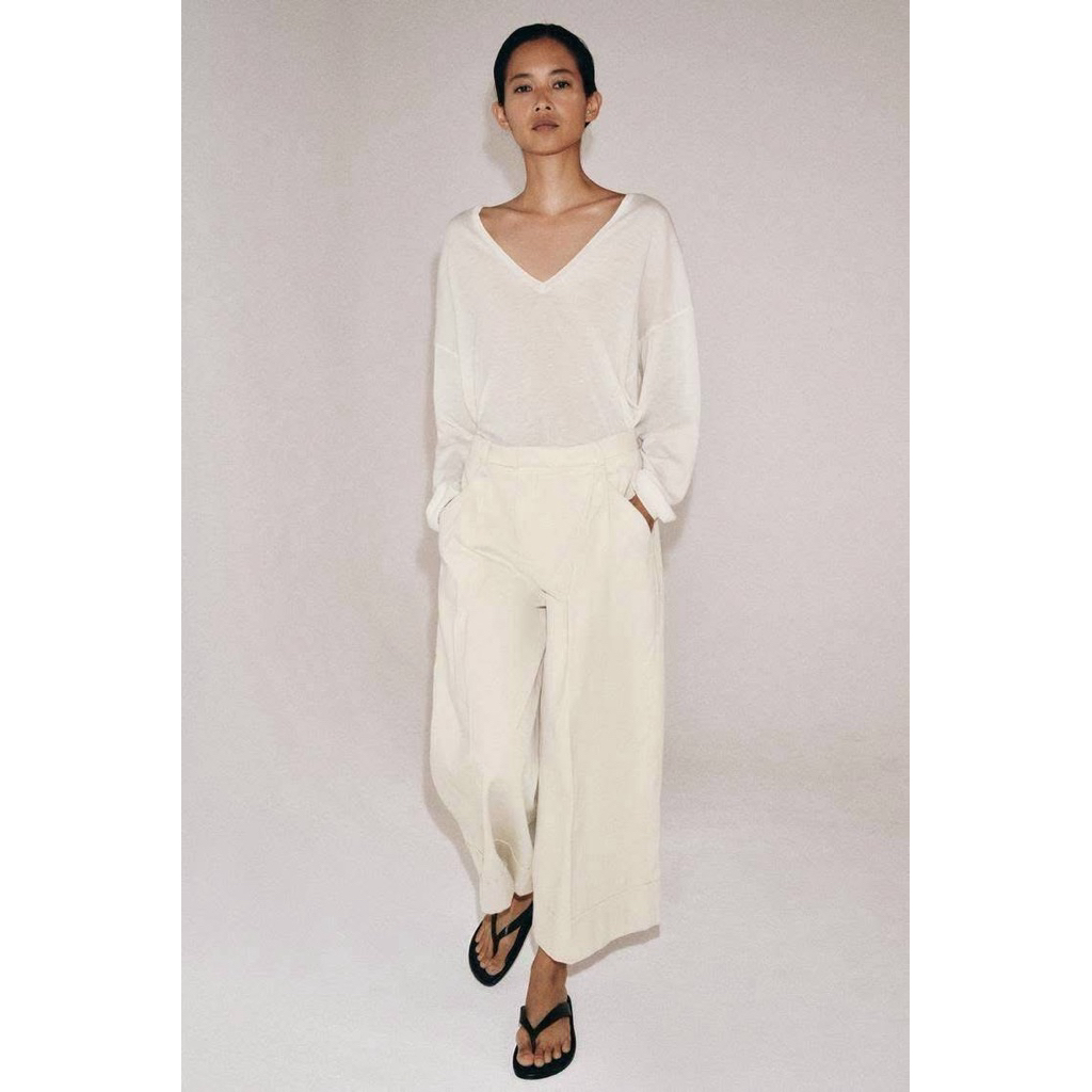 Zaraงานแท้ Zara ZW Collection Pleated Linen Blend Trousers กางเกงขายาวทำจากผ้าลินินผสมฝ้าย จับจีบด้านหน้า
