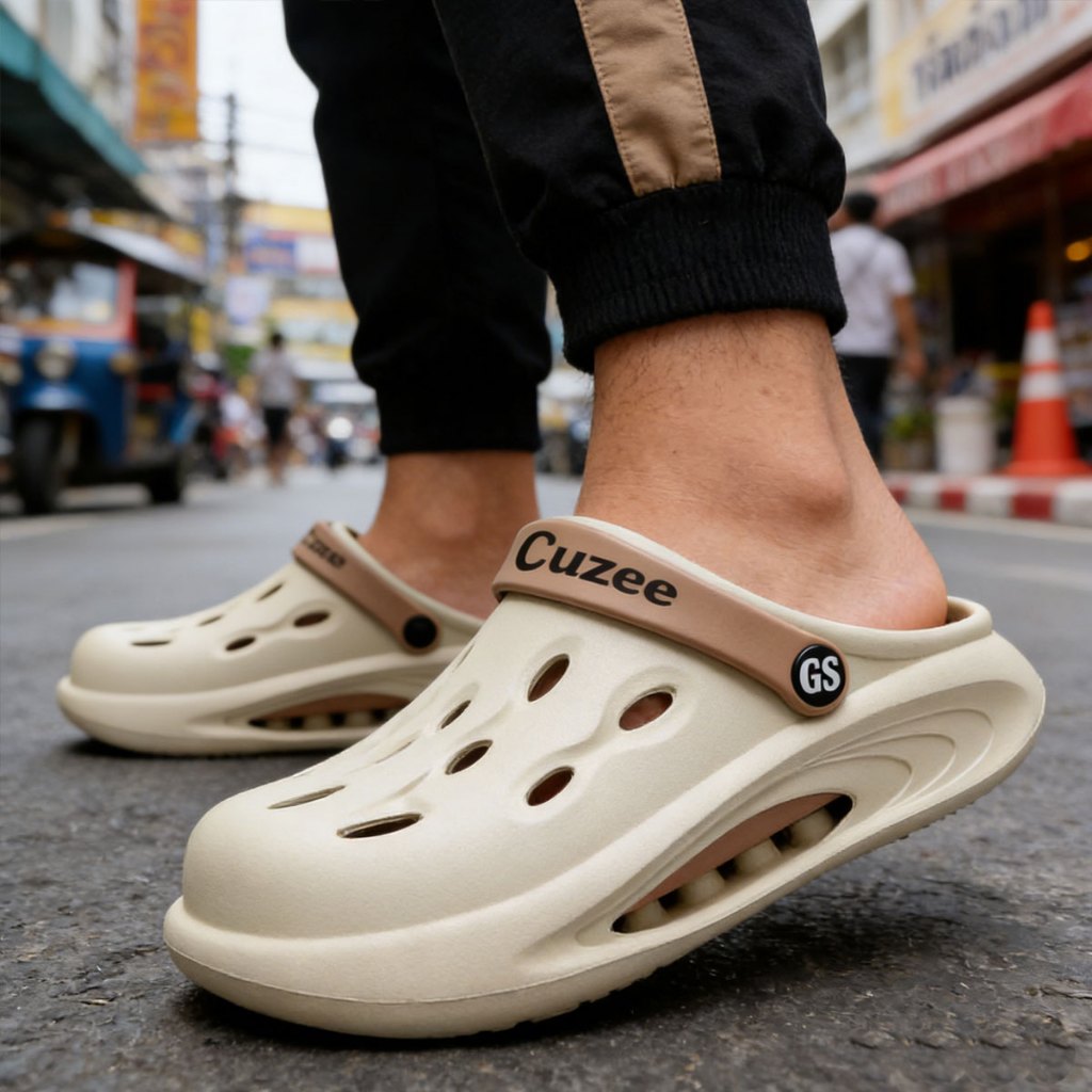 CUZEE รองเท้าโคล็กหุ้มปลายเท้าเบา แผ่นรองถอดได้ นุ่มใส่ยาวไม่ถูเท้า
