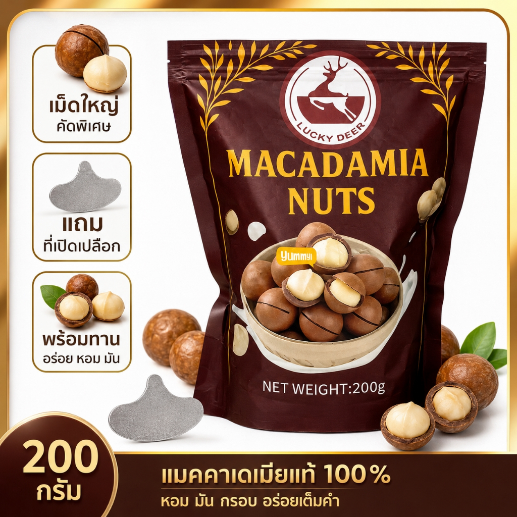 แมคคาเดเมีย 200g ถั่วแมคคาเดเมียเม็ดใหญ่ แถมที่เปิดเปลือก พร้อมทาน ส่งฟรี