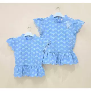 BS016 รุ่นหฤทัย ชุดไทยแม่ลูก ชุดไทยประยุกต์ผู้หญิง ชุดไทยเด็กผู้หญิง ลายหัวใจ XS-7XL ใส่ได้ทุกวัน เสื้อแม่ลูก