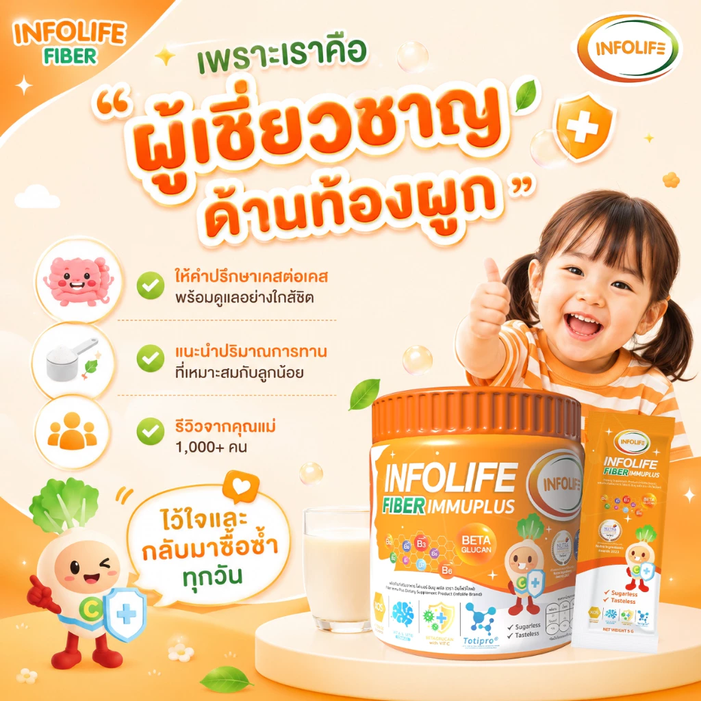 (เซ็ตคู่) อินโฟว์ไลฟ ไฟเบอร์ อิมมู พลัส+โพรไบโอติกส์ ดีแอนด์เอ แก้ท้องผูก เสริมภูมิคุ้มกัน ภูมิแพ้  สำหรับเด็ก ส่งฟรี thumbnail 6