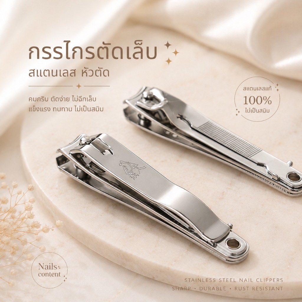 กรรไกรตัดเล็บ กรรไกรตัดเล็บสแตนเลสเลท ด้ามไม้ อย่างดี หัวตัดขนาดใหญ่