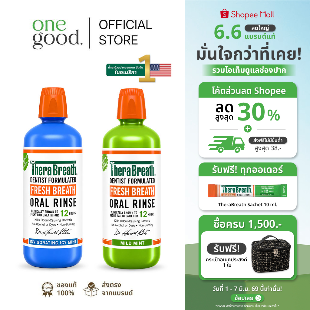 [คละสูตร x2] TheraBreath (Mild Mint) + (Icy Mint) 1L | น้ำยาบ้วนปาก ไม่มีแอลกอฮอล์ ลดกลิ่นปาก