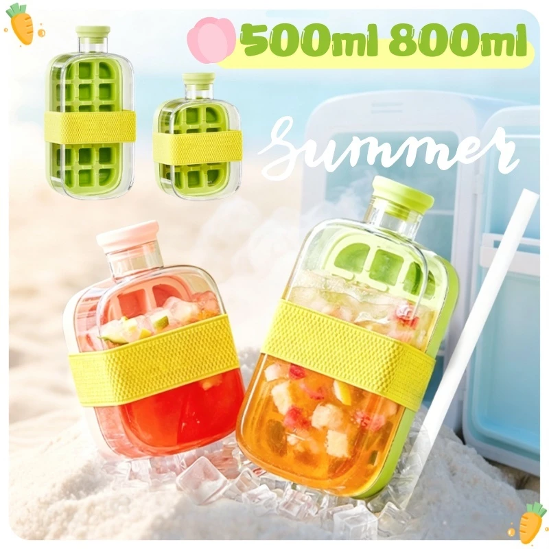 2 IN 1 พิมพ์น้ำแข็ง ถาดทำน้ำแข็ง ครื่องดื่มเย็นถ้วยกาแฟถ้วยน้ํา 500/800ml Ice Cube Maker