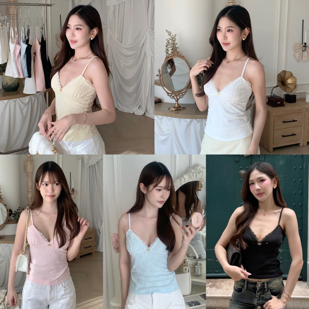 NICHARIS - เสื้อกล้ามสายเดี่ยวลูกไม้กลิตเตอร์ รุ่น Pixie Top