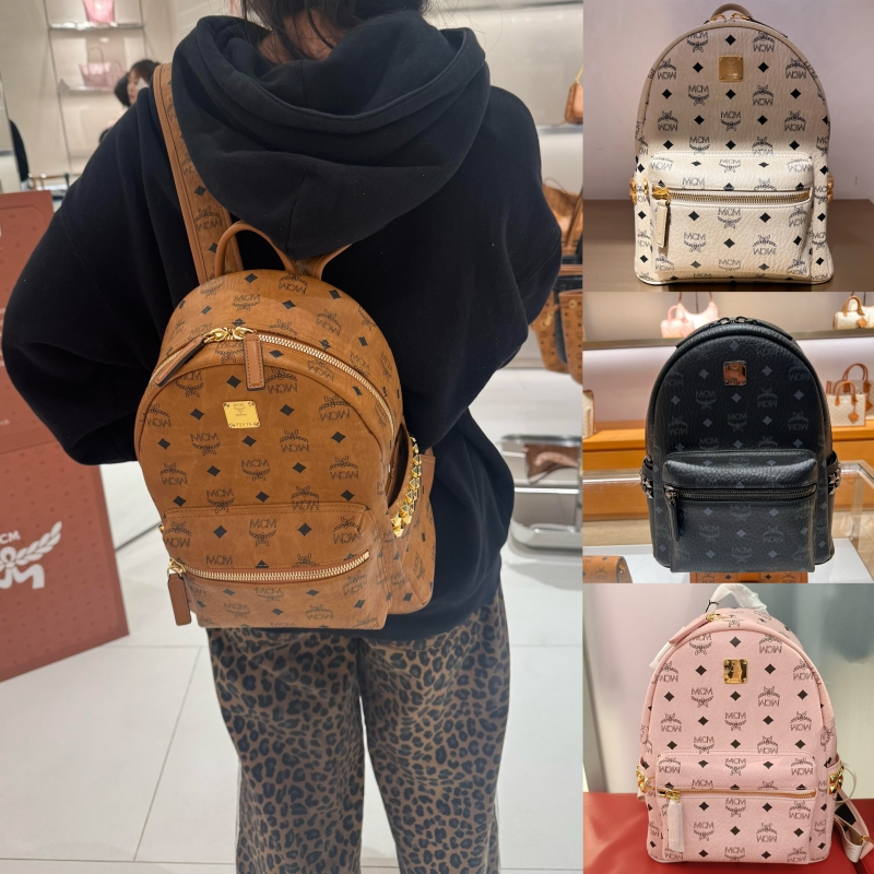 ✨ของแท้💯%👜MCM Stark Visetos Backpackกระเป๋าเป้ผู้หญิงลายหมุด ใหญ่จุใจ ใช้เดินทาง สายปรับได้