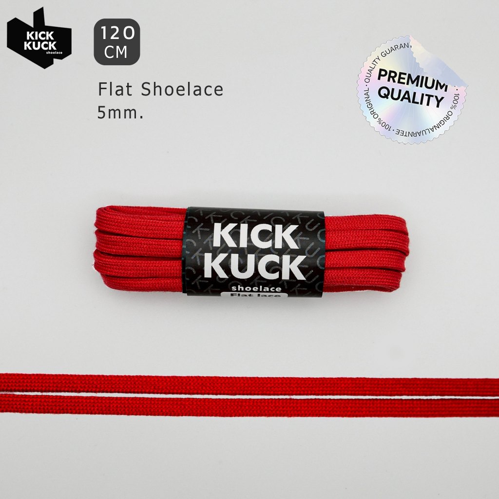 (แน่น2ชั้น เล็กเฉียบ 5mm.) เชือกรองเท้าสีแดง (KICKKUCK) สำหรับรองเท้าวิ่งและกีฬา ทรงแบน FLAT LACE ยาว 120cm.มาตรฐาน