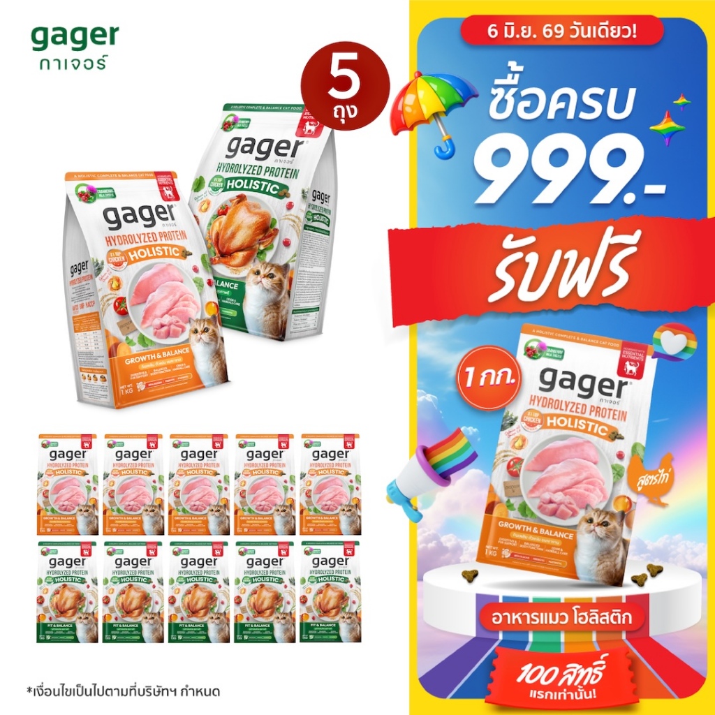 (เซต5ถุง) Gager อาหารแมว กาเจอร์ เสริมวิตามิน เพื่อสุขภาพแมว (1กิโล5ถุงเลือกสูตร)