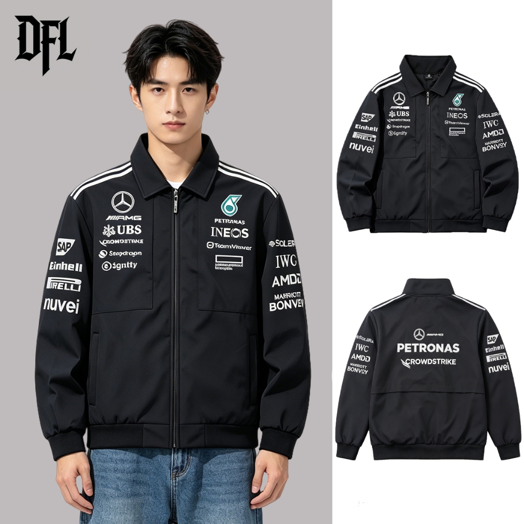 【พร้อมส่งไทย】F1 เสื้อแจ็คเก็ตรถแข่งผู้ชาย ย้อนยุค ปักลาย (ไม่ใช่สกรีน) กันลมแขนยาว ผ้า2ชั้น สไตล์มอไซค์ กีฬา คุณภาพสูง