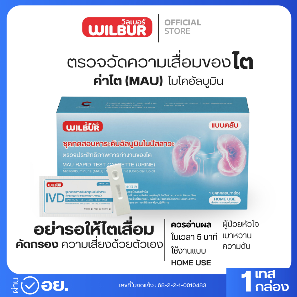 WILBUR ชุดตรวจไมโครอัลบูมิน (MAU) ชุดตรวจไต ตรวจเบื้องต้นของอาการเป็นเบาหวาน  ตรวจปัสสาวะ  รับรู้ผล 5 นาที
