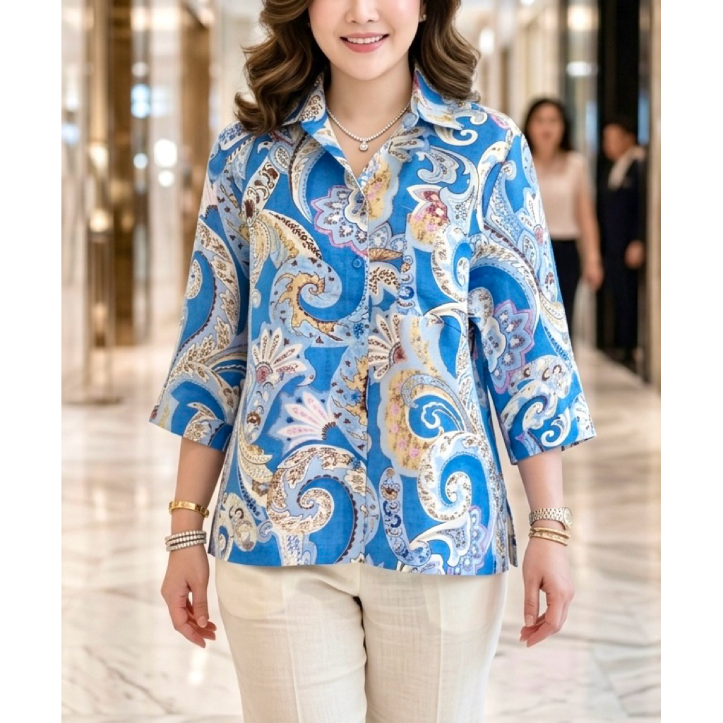 เสื้อเชิ้ตลินิน เสื้อผู้ใหญ่ดีไซน์สวย ลายดอกไม้